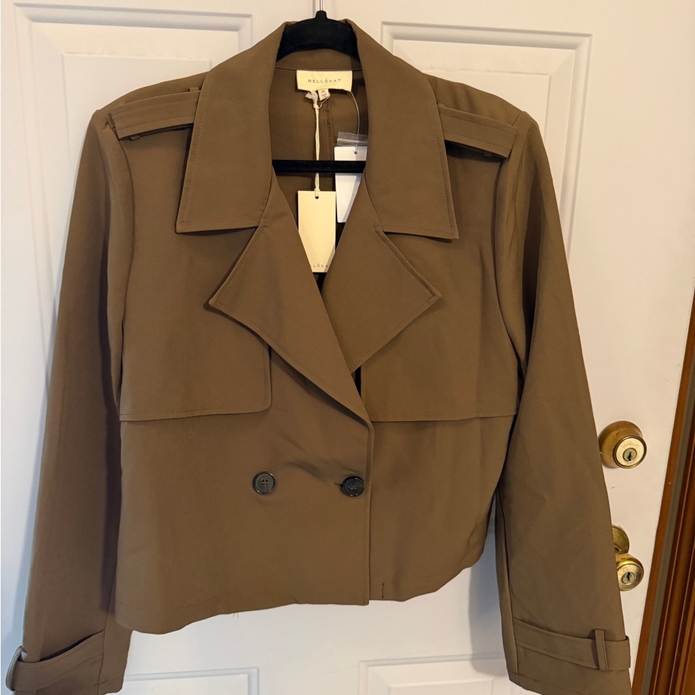 NWT Melloday Brown Double-Breasted Short Trench Coat